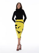 Face-Line Printing Bodycon Knit Skirt w/Back Slit SKIRT Gracia Fashion 