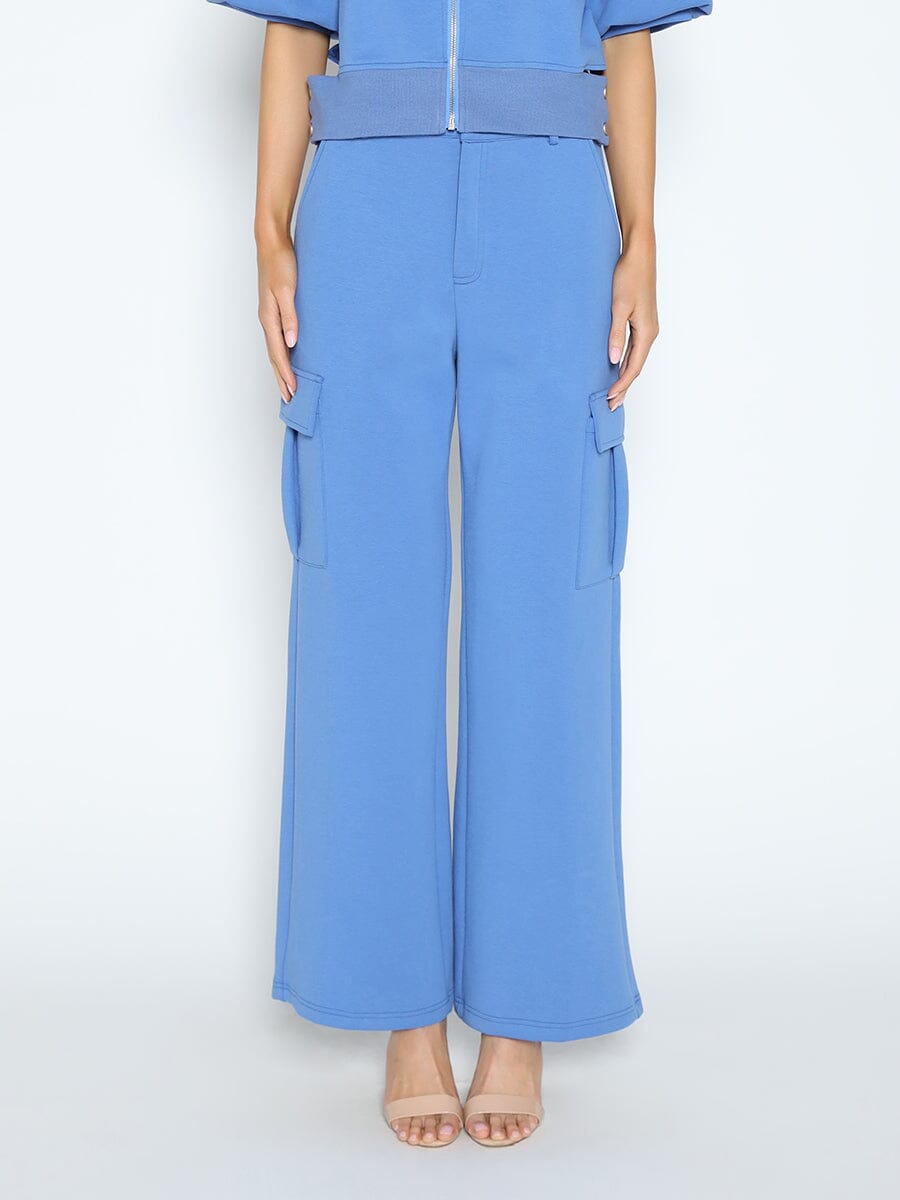 Flap Pocket Wide Leg Sweat Pants SET Gracia Fashion BLUE S 
