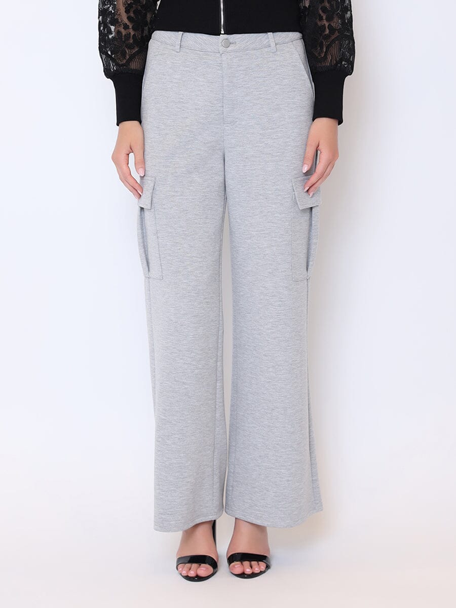 Flap Pocket Wide Leg Sweat Pants SET Gracia Fashion GREY S 
