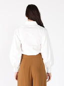 Floral-Appliqué Collared Long Sleeve Top TOP Gracia Fashion 