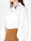 Floral-Appliqué Collared Long Sleeve Top TOP Gracia Fashion 