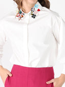 Floral-Appliqué Collared long sleeve top TOP Gracia Fashion 