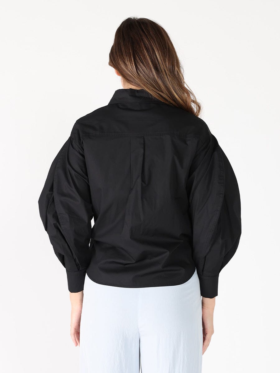 Floral-Appliqué Collared long sleeve top TOP Gracia Fashion 