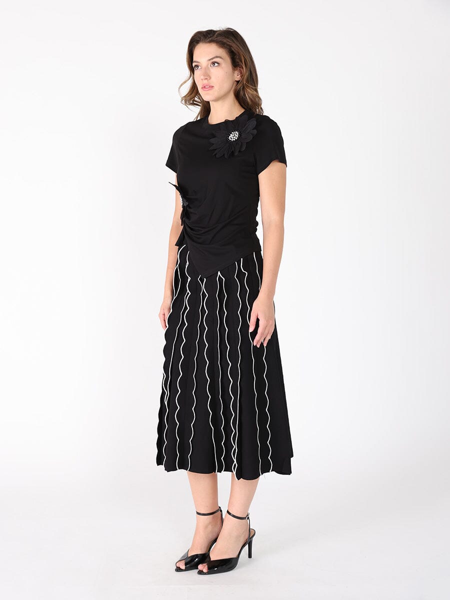 Floral Applique Crew Neck Drape Bottom Top TOP Gracia Fashion 