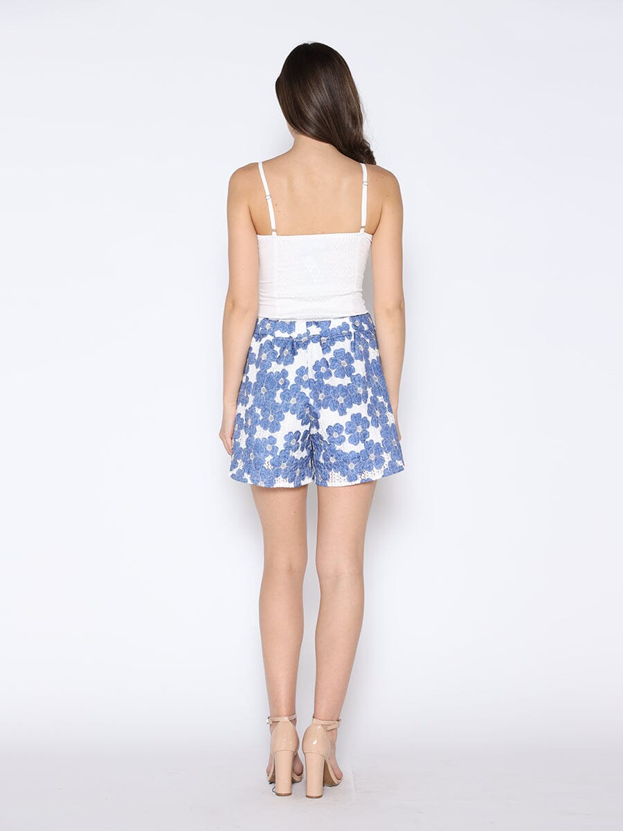 Floral Applique Denim Lace Daisy Short Pants PANTS Gracia Fashion 