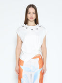 Floral Applique Round Neckline Side Twist Knot Top TOP Gracia Fashion WHITE S 
