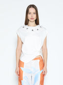 Floral Applique Round Neckline Side Twist Knot Top TOP Gracia Fashion WHITE S 