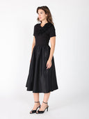 Floral Applique Satin & Cotton Fabric Dress DRESS Gracia Fashion 