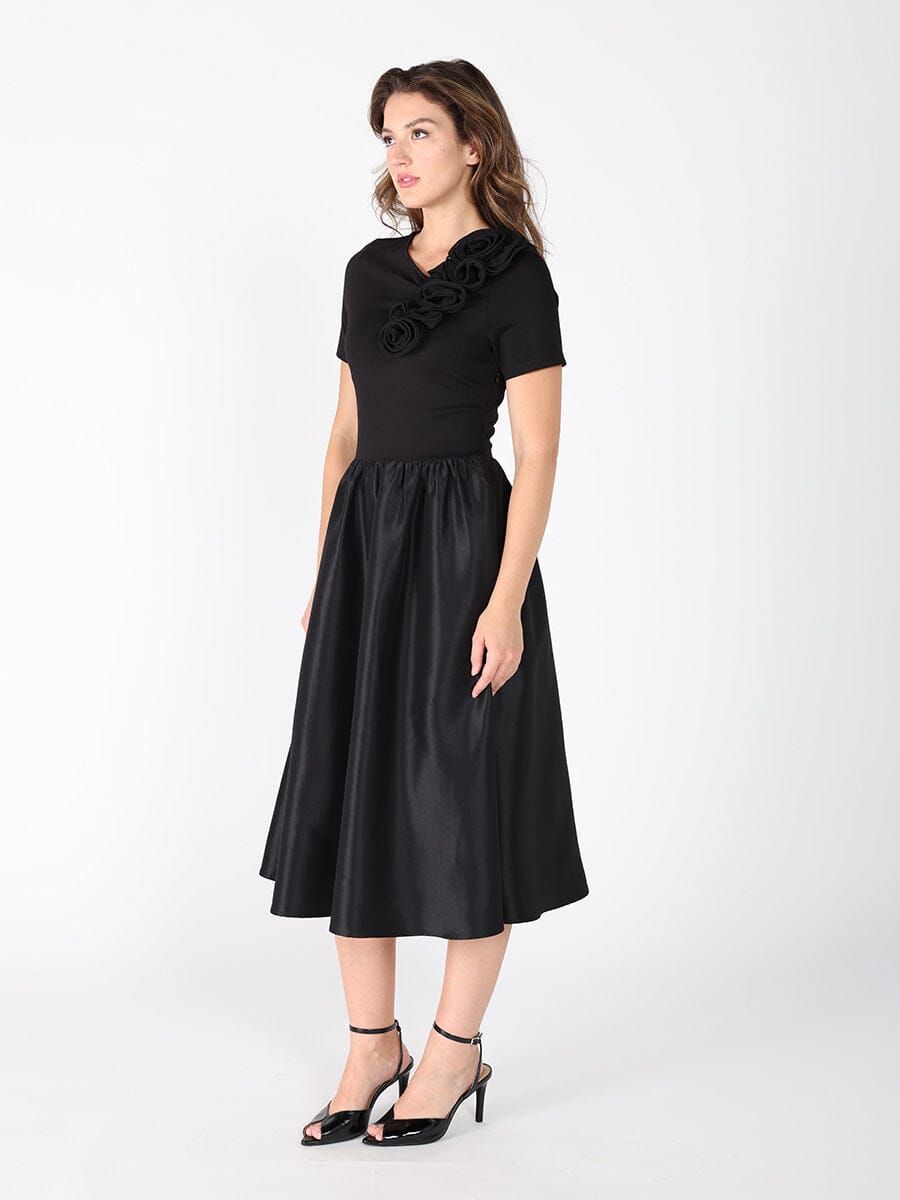 Floral Applique Satin &amp; Cotton Fabric Dress DRESS Gracia Fashion 