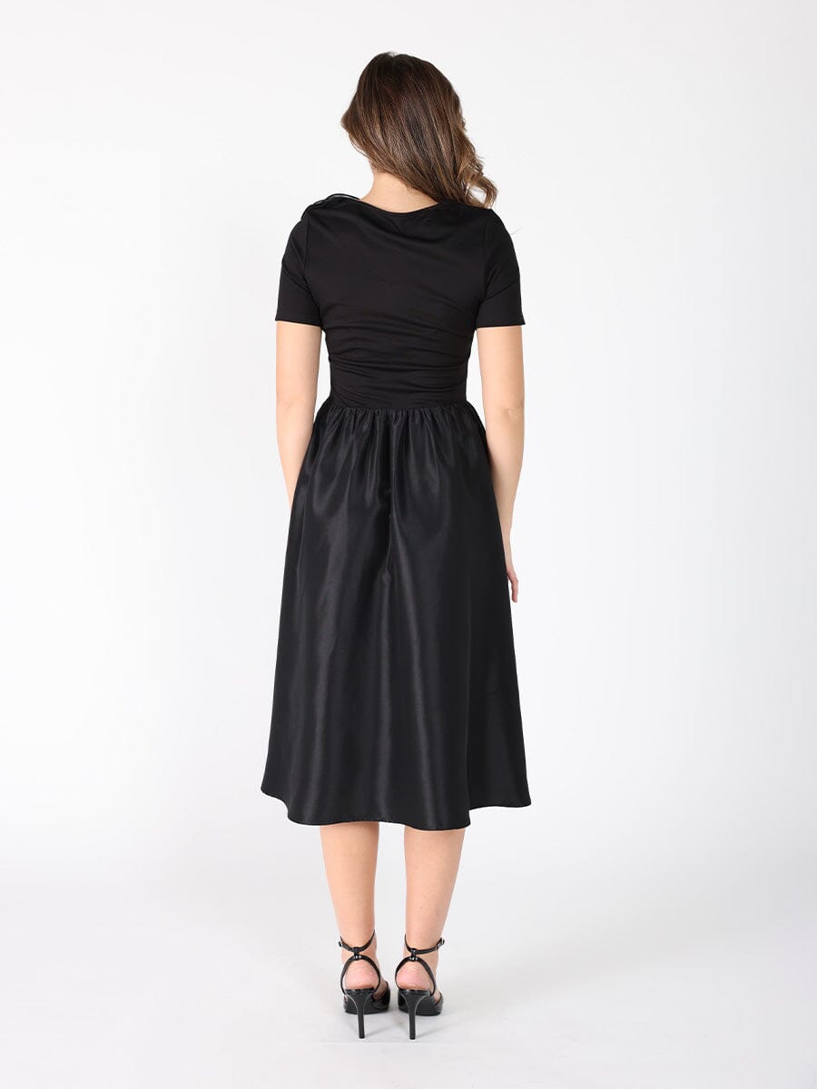 Floral Applique Satin &amp; Cotton Fabric Dress DRESS Gracia Fashion 