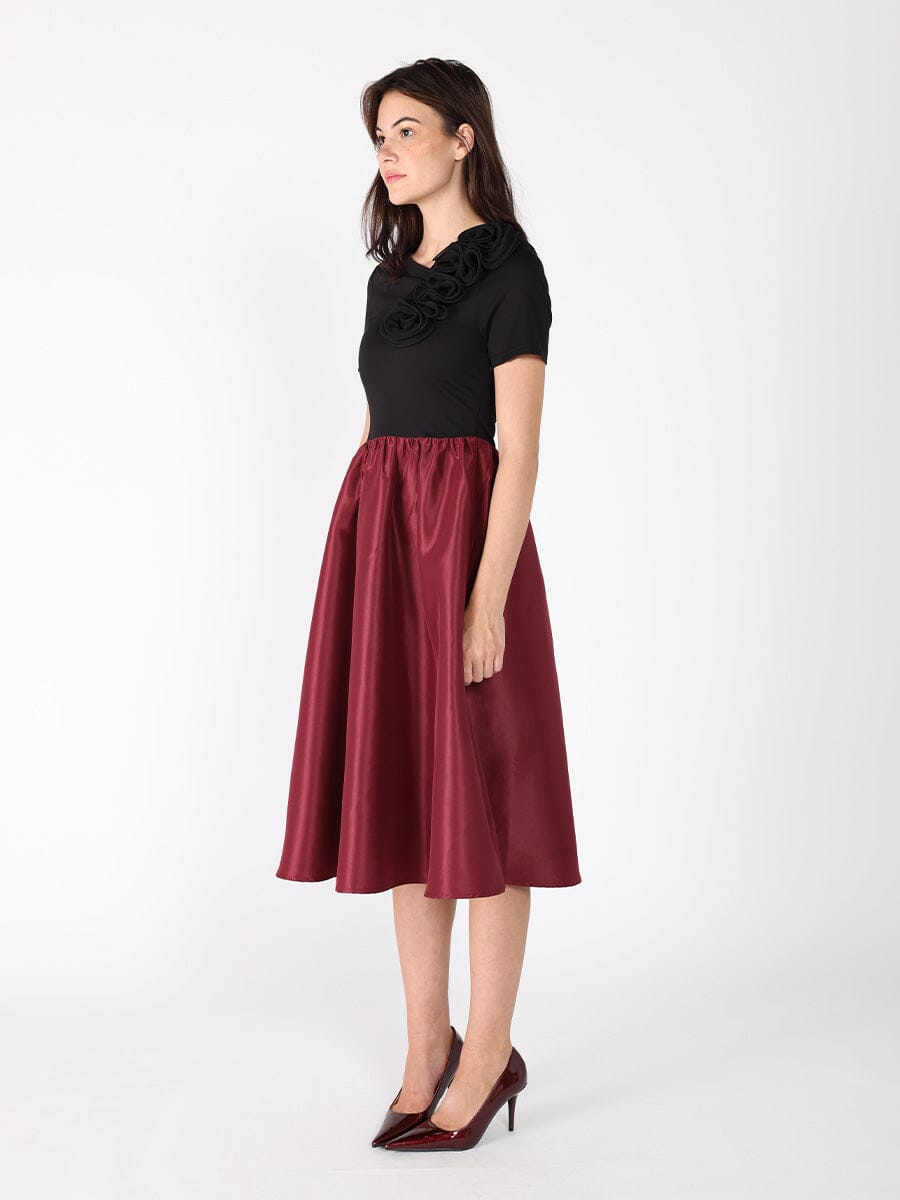 Floral Applique Satin &amp; Cotton Fabric Dress DRESS Gracia Fashion 