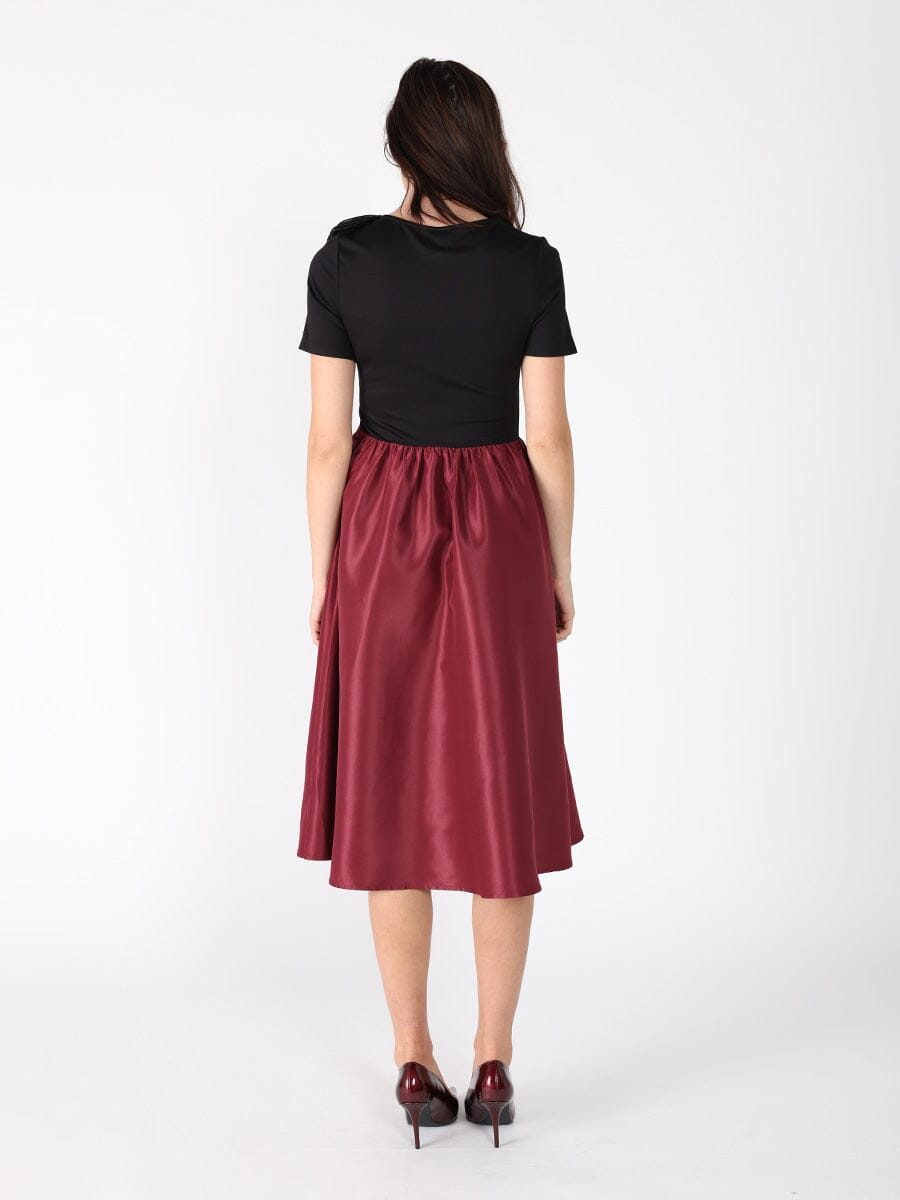 Floral Applique Satin &amp; Cotton Fabric Dress DRESS Gracia Fashion 