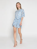 Floral Denim Lace Linen Short Pant PANTS Gracia Fashion 