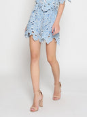 Floral Denim Lace Linen Short Pant PANTS Gracia Fashion L/BLUE S 