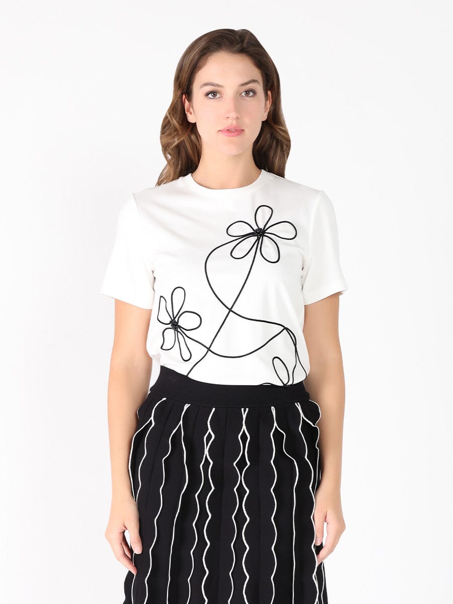 Floral Embroidered Crew Neck Top TOP Gracia Fashion WHITE S 