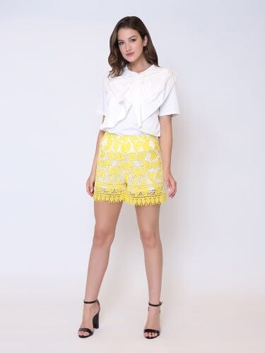 Floral Embroidered Crochet Short Pants PANTS Gracia Fashion 