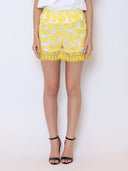 Floral Embroidered Crochet Short Pants PANTS Gracia Fashion YELLOW S 