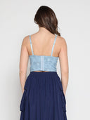 Floral Embroidered Denim Bustier Top TOP Gracia Fashion 