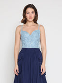 Floral Embroidered Denim Bustier Top TOP Gracia Fashion LIGHT DENIM S 
