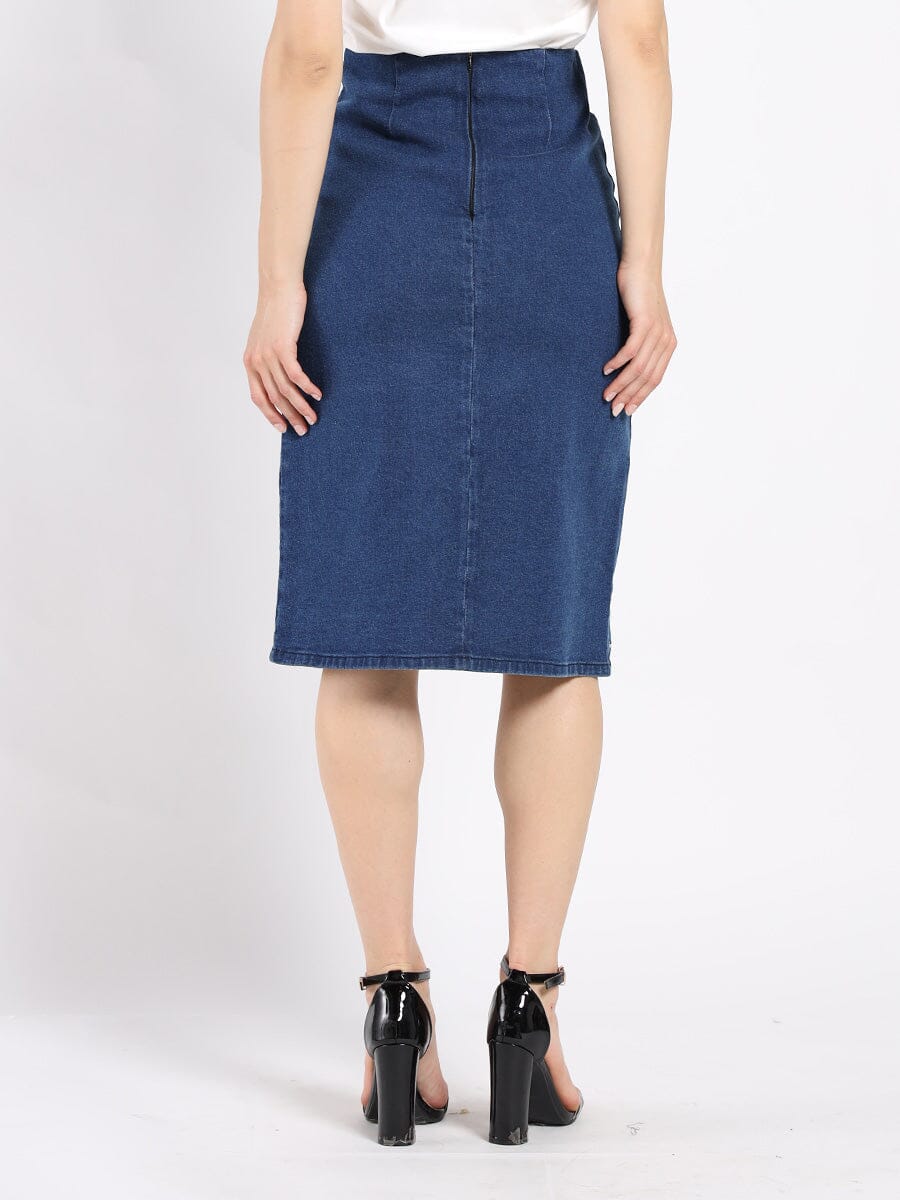 Floral Embroidered Front Slit Denim Skirt SKIRT Gracia Fashion 
