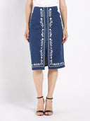 Floral Embroidered Front Slit Denim Skirt SKIRT Gracia Fashion DENIM S 