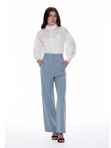 Floral Embroidered Hick Neck Frill Shirt TOP Gracia Fashion WHITE S 