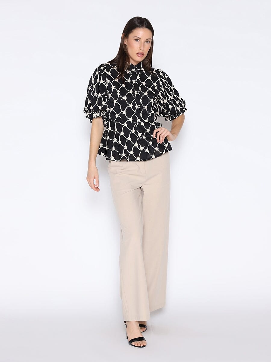 Floral Embroidered Puff Sleeve Peplum Top TOP Gracia Fashion BLACK S 