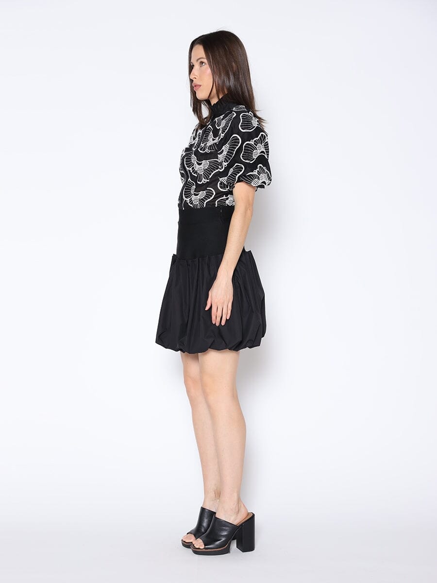 Floral Embroidered Puff Sleeve Ruffle Neck Shirt TOP Gracia Fashion 