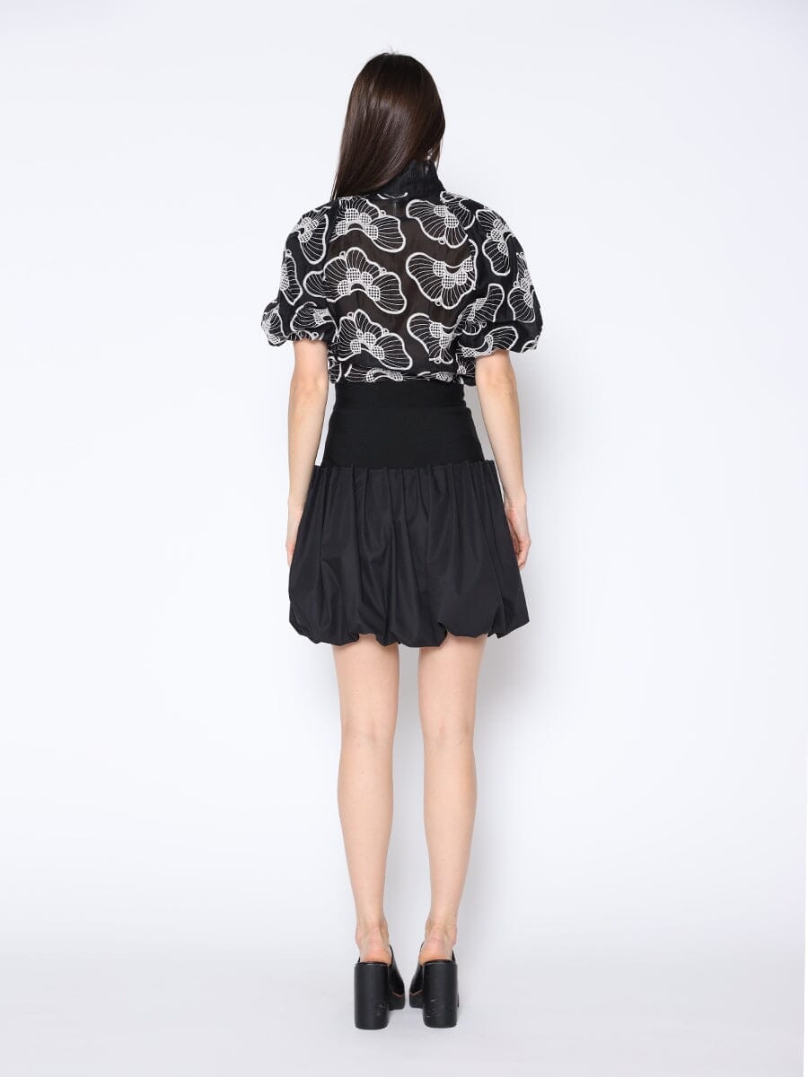 Floral Embroidered Puff Sleeve Ruffle Neck Shirt TOP Gracia Fashion 