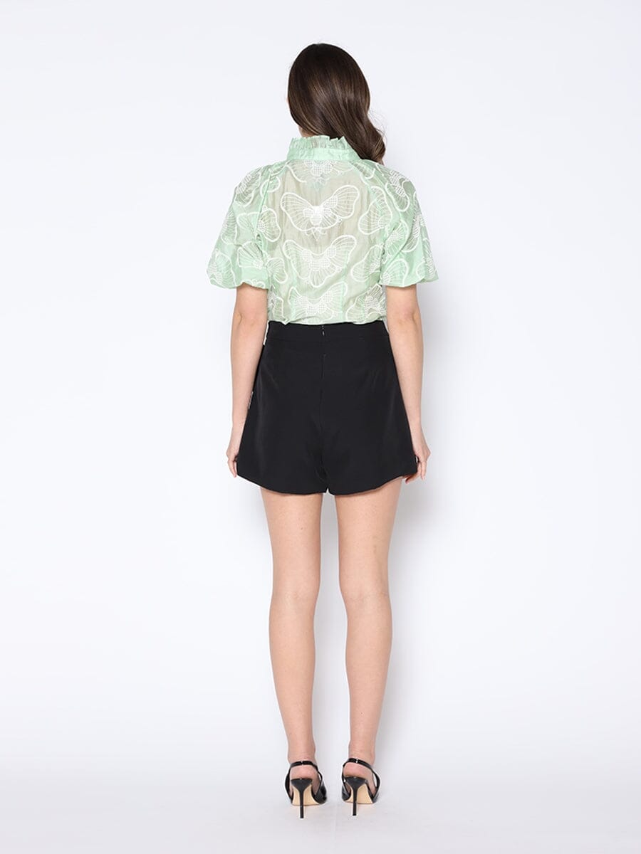Floral Embroidered Puff Sleeve Ruffle Neck Shirt TOP Gracia Fashion 