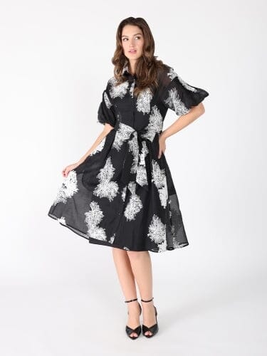 Floral Embroidered Puffed Sleeve Dress DRESS Gracia Fashion BLACK S 