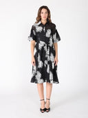 Floral Embroidered Puffed Sleeve Dress DRESS Gracia Fashion BLACK S 