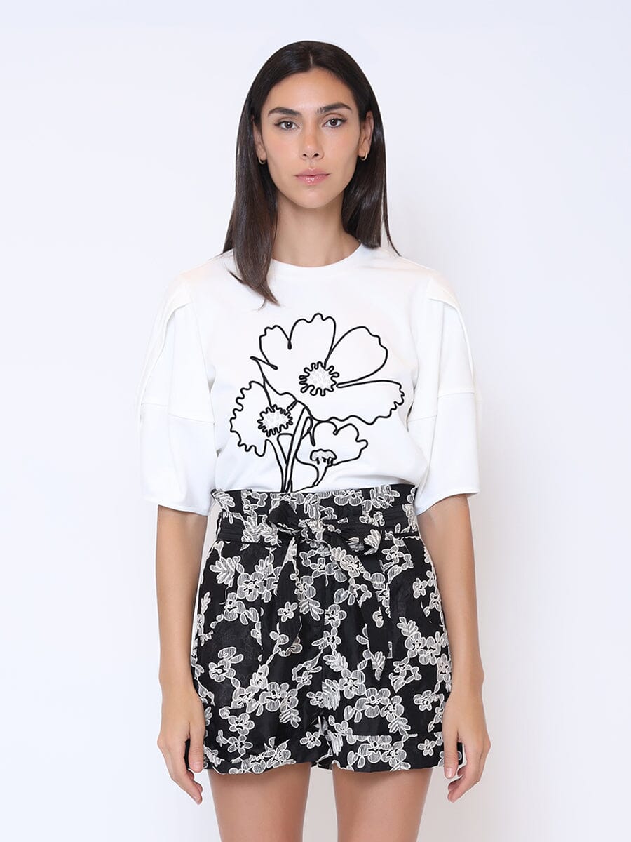 Floral Embroidered Sweat Top TOP Gracia Fashion WHITE S 