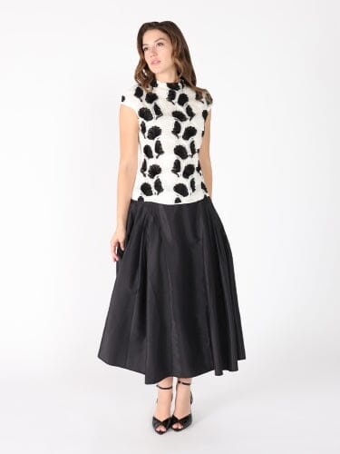 Floral embroidered workhi-neck top TOP Gracia Fashion WHITE/BLACK S 