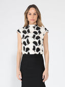 Floral Embroidered Workhi-Neck Top TOP Gracia Fashion WHITE/BLACK S 
