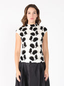 Floral embroidered workhi-neck top TOP Gracia Fashion WHITE/BLACK S 