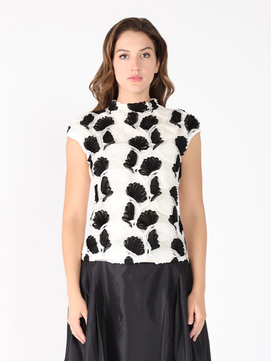 Floral embroidered workhi-neck top TOP Gracia Fashion WHITE/BLACK S 