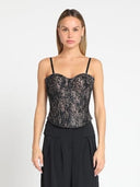 Floral Embroidery Lace Bustier Top TOP Gracia Fashion BROWN S 