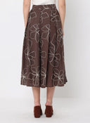 Floral Embroidery Pleated A-Line Skirt SKIRT Gracia Fashion 