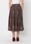 Floral Embroidery Pleated A-Line Skirt SKIRT Gracia Fashion 