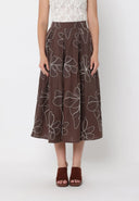 Floral Embroidery Pleated A-Line Skirt SKIRT Gracia Fashion BROWN S 