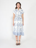 Floral embroidery short sleeve dress with belt DRESS Gracia Fashion BLUE S 