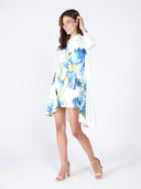 Floral front print high low collar neck dress DRESS Gracia Fashion 