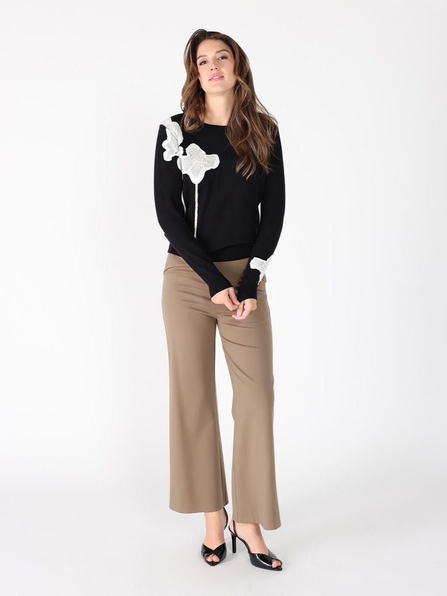 Floral Knitted Pearl Embellishments Sweatshirt TOP Gracia Fashion 