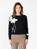 Floral Knitted Pearl Embellishments Sweatshirt TOP Gracia Fashion BLACK S 