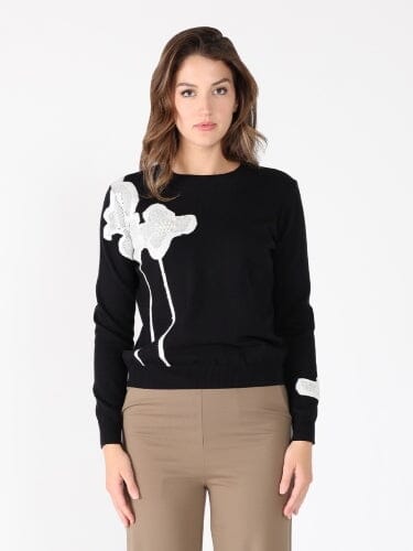 Floral Knitted Pearl Embellishments Sweatshirt TOP Gracia Fashion BLACK S 