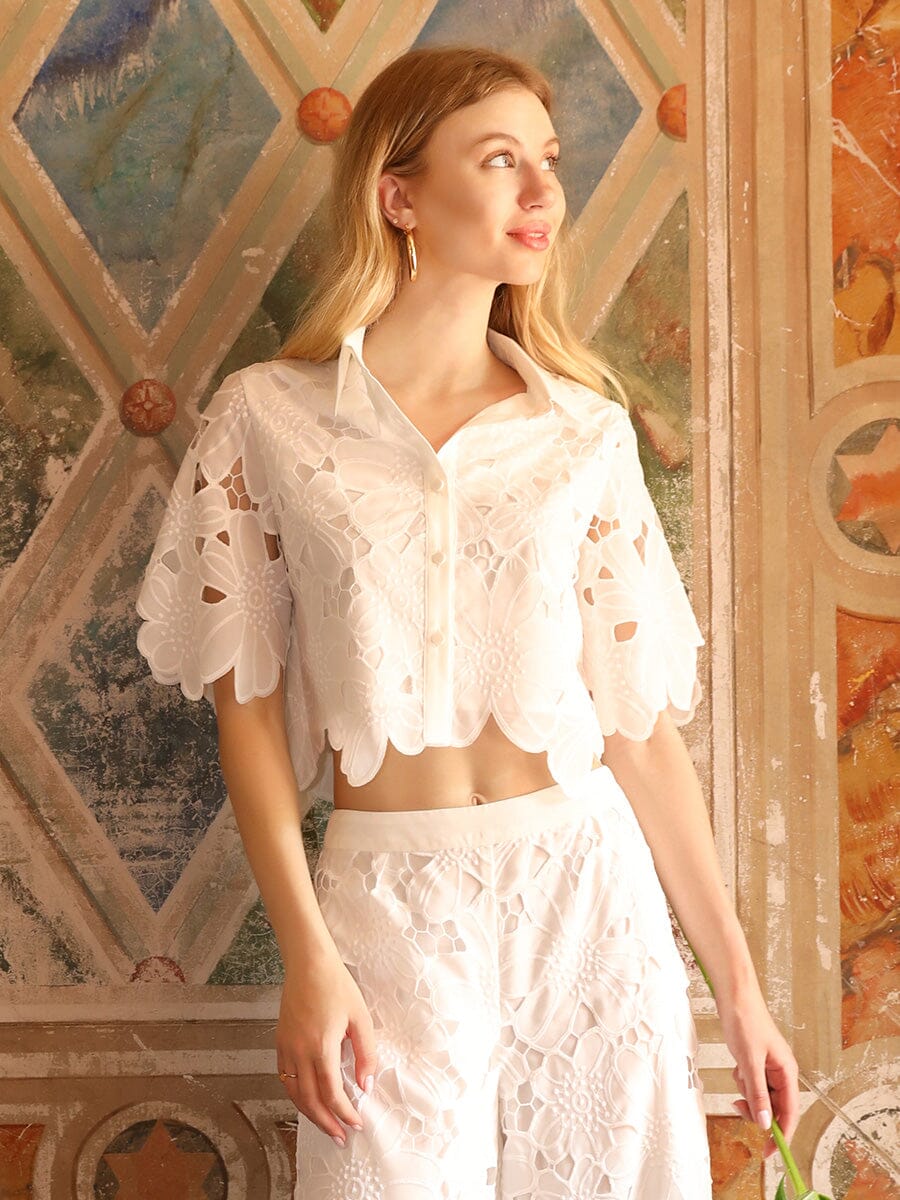 Floral lace crop top TOP Gracia Fashion WHITE S 