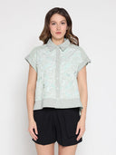 Floral Lace Cut-Out Shirt TOP Gracia Fashion GREEN S 