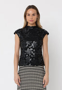 Floral Lace Detail Sleeveless Top JACKET Gracia Fashion BLACK S 