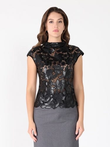 Floral Lace Detail Sleeveless Top JACKET Gracia Fashion BLACK S 